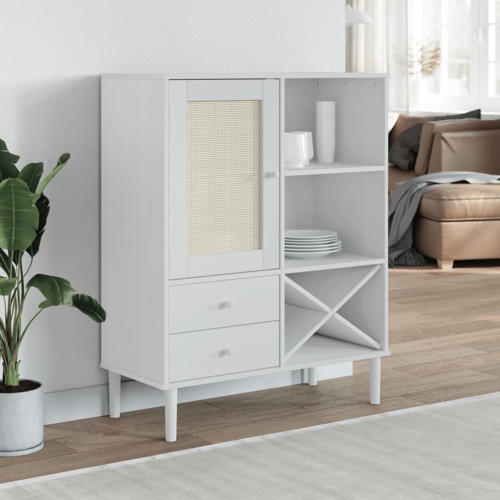 E-shop Multidom Vysoká skrinka SENJA, ratanová biela 90x40x112 cm, borovica