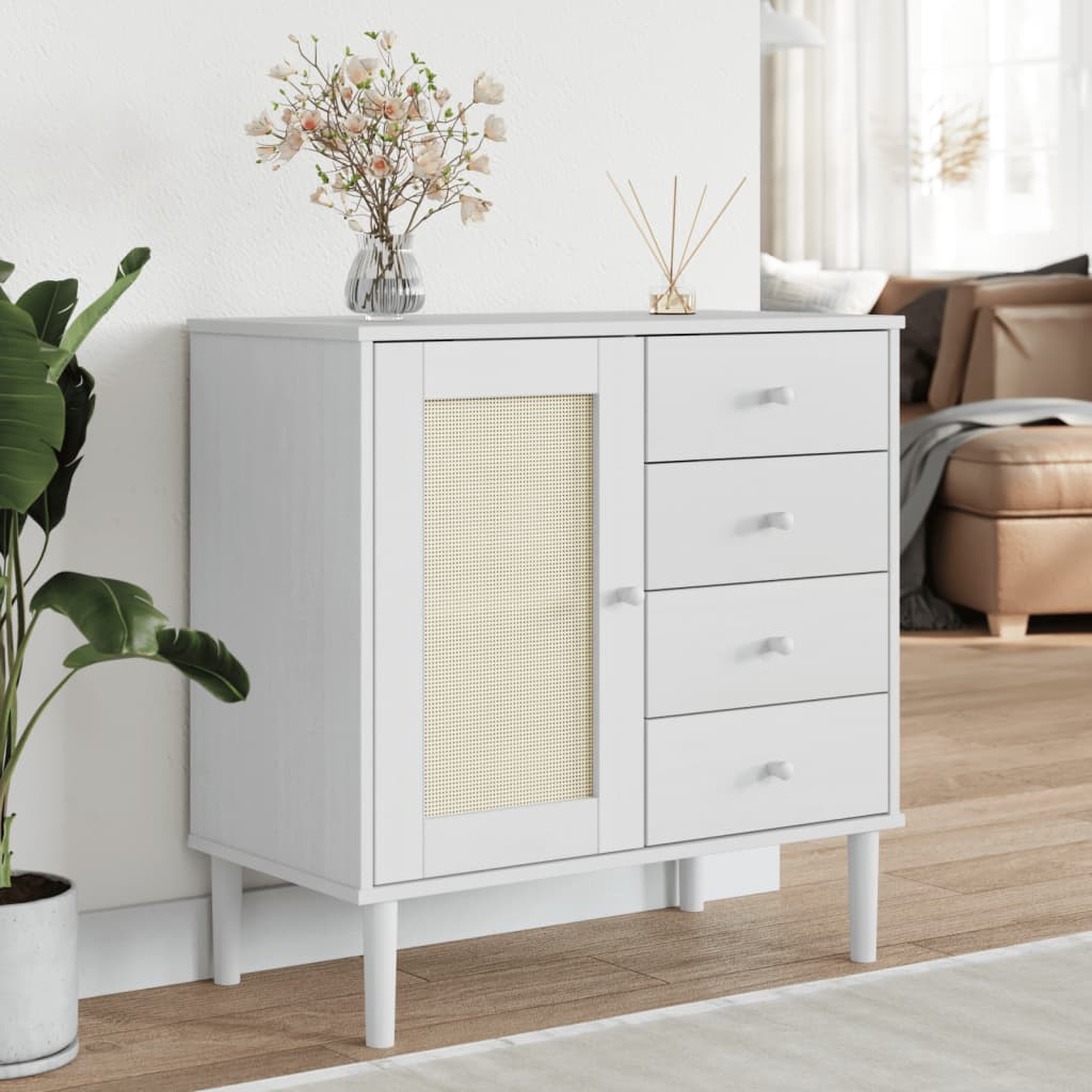 E-shop Multidom Komoda SENJA, ratanová biela 80x40x80 cm, borovicový masív