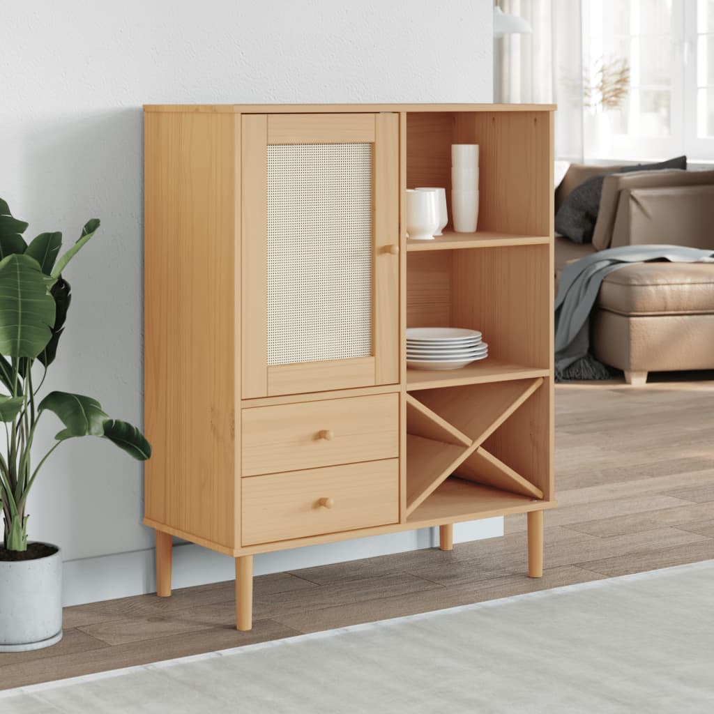 E-shop Multidom Vysoká skrinka SENJA, ratanová hnedá 90x40x112 cm, borovica