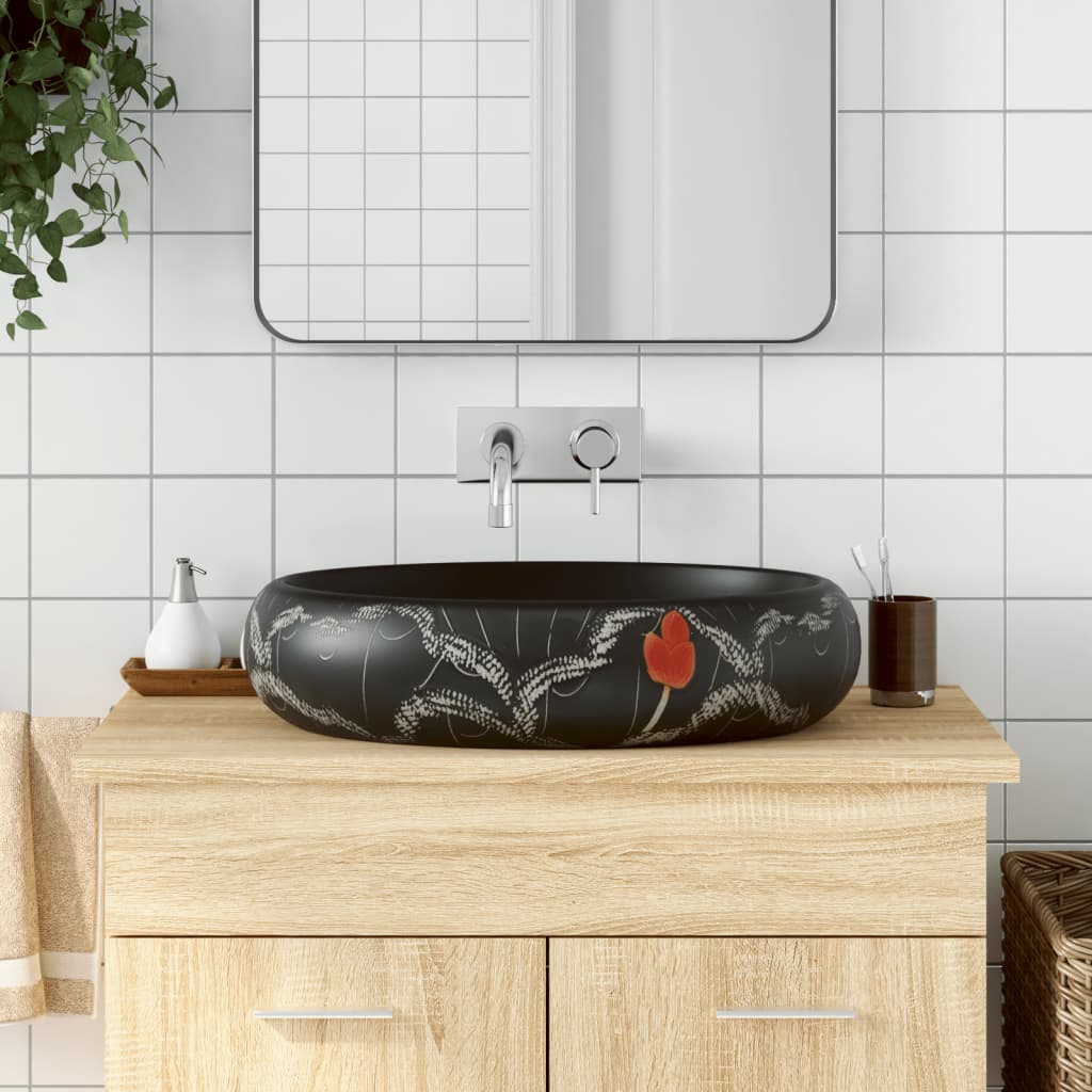 E-shop Multidom Umývadlo na dosku čierne oválne 59x40x15 cm keramické
