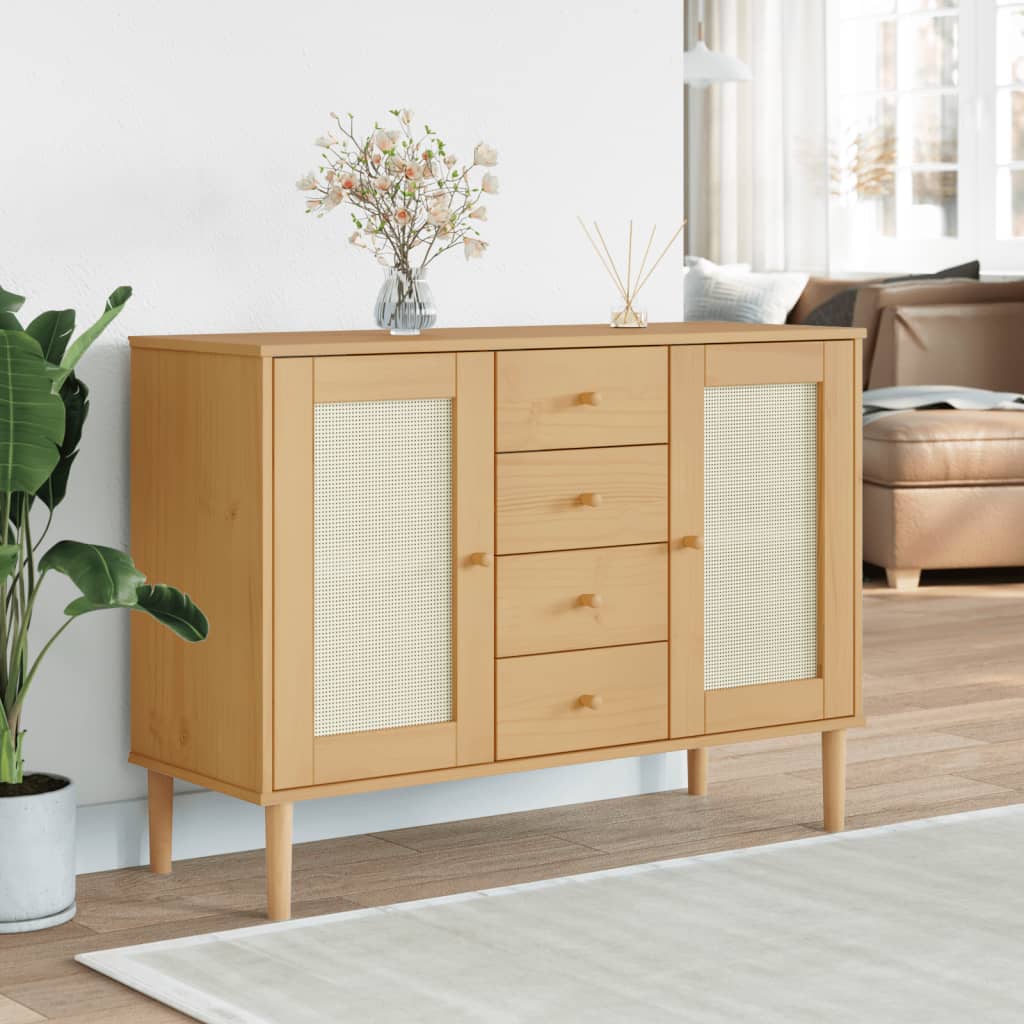 E-shop Multidom Komoda SENJA, ratanový vzhľad, hnedá 112x40x80 cm, borovica