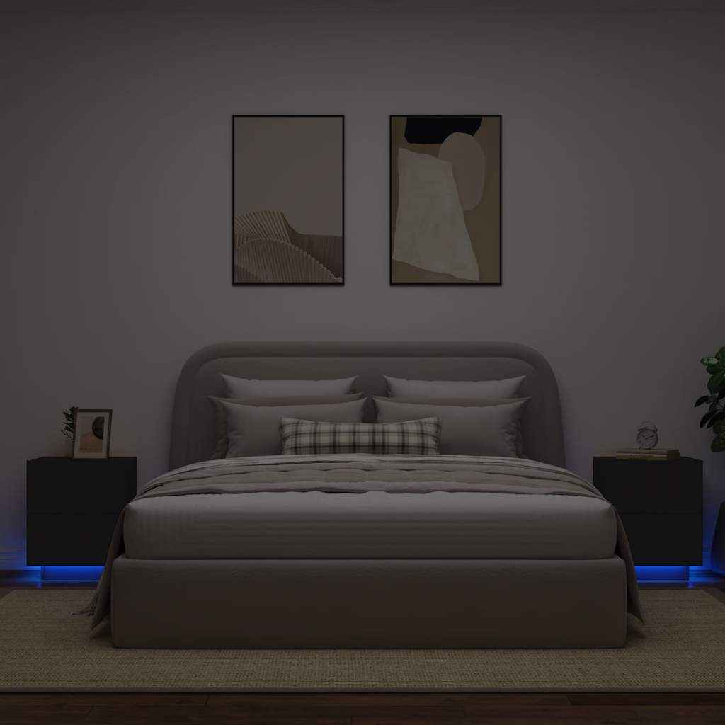 E-shop Multidom Nočné stolíky s LED svetlami 2 ks čierne kompozitné drevo