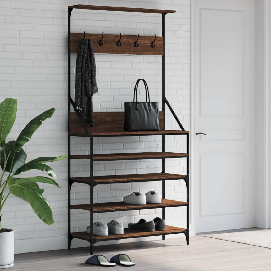 E-shop Multidom Vešiak na šaty s botníkom hnedý dub 90x34x184 cm