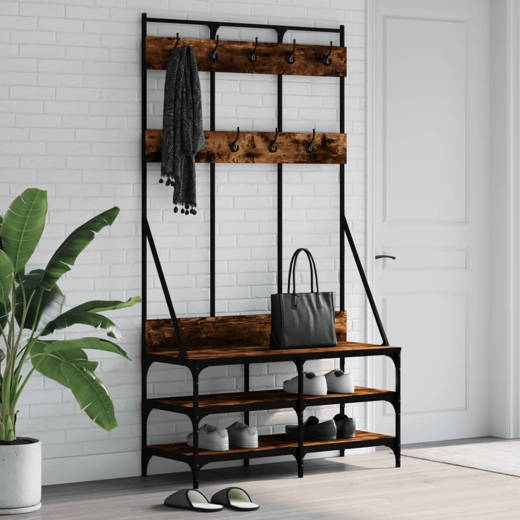 Multidom Vešiak na šaty s botníkom dymový dub 100x40x184 cm