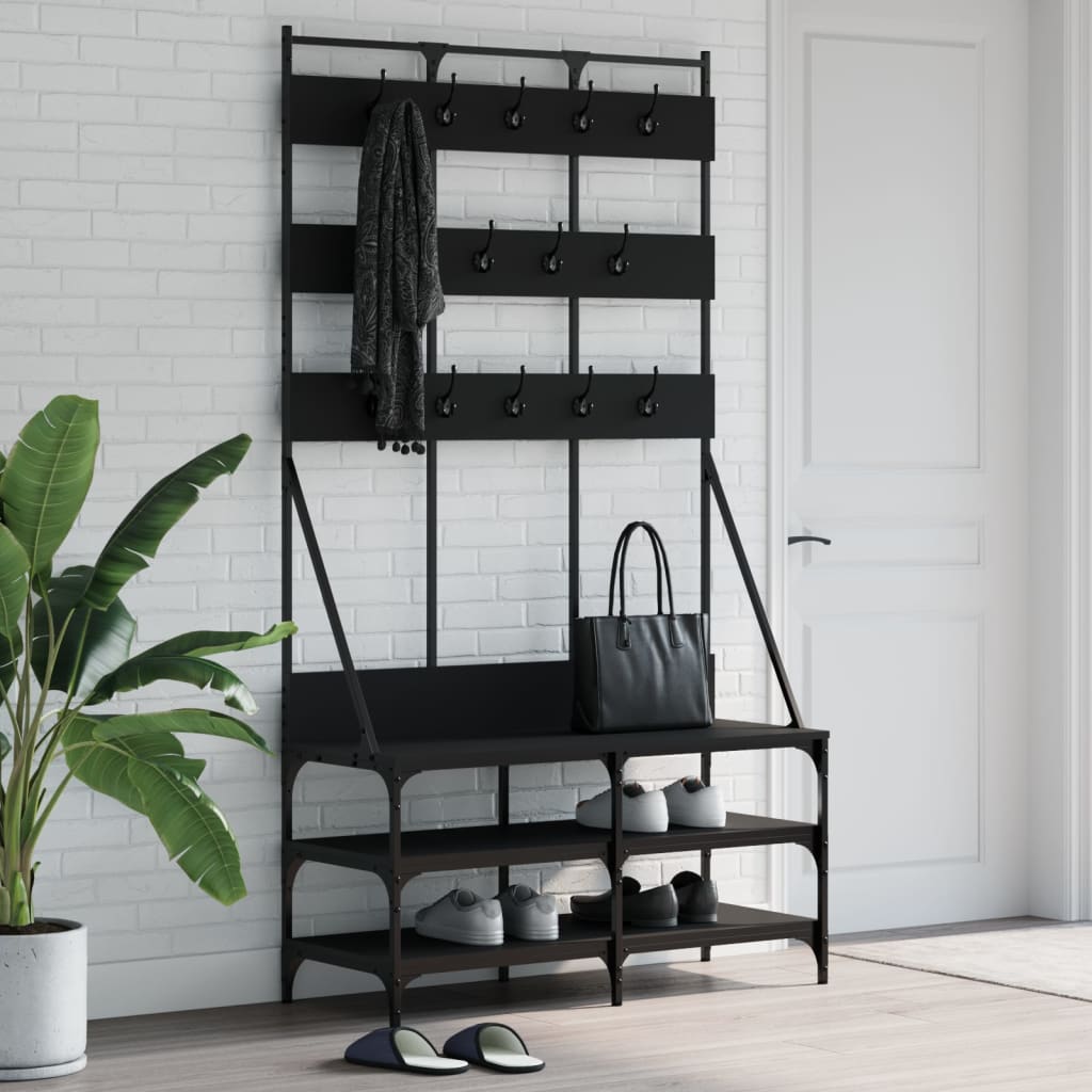 E-shop Multidom Vešiak na šaty s botníkom čierny 100x40x184 cm