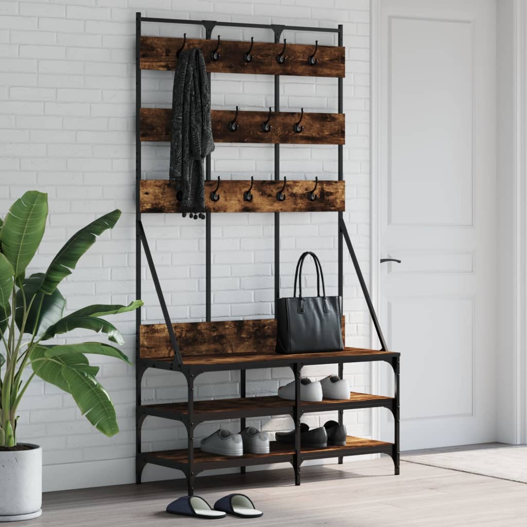 Multidom Vešiak na šaty s botníkom dymový dub 100x40x184 cm