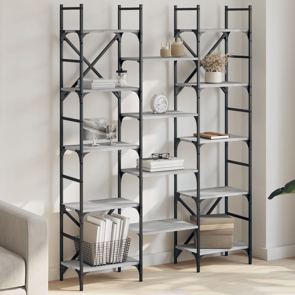 E-shop Multidom Knižnica sivá sonoma 127,5x28,5x172,5 cm kompozitné drevo