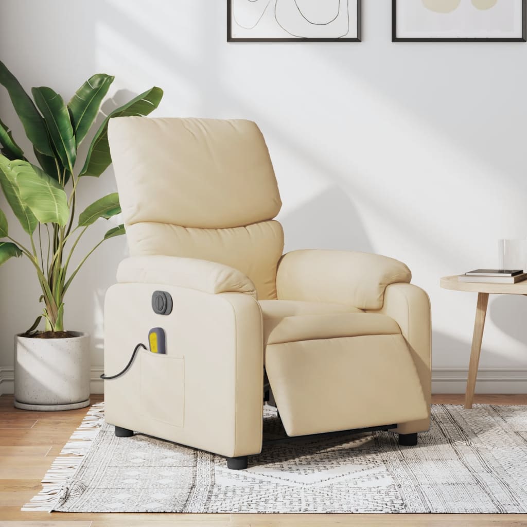 Multidom Elektrické masážne sklápacie kreslo krémové látka