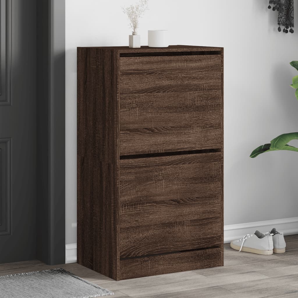 E-shop Multidom Botník s 2 výklopnými zásuvkami hnedý dub 60x42x108 cm