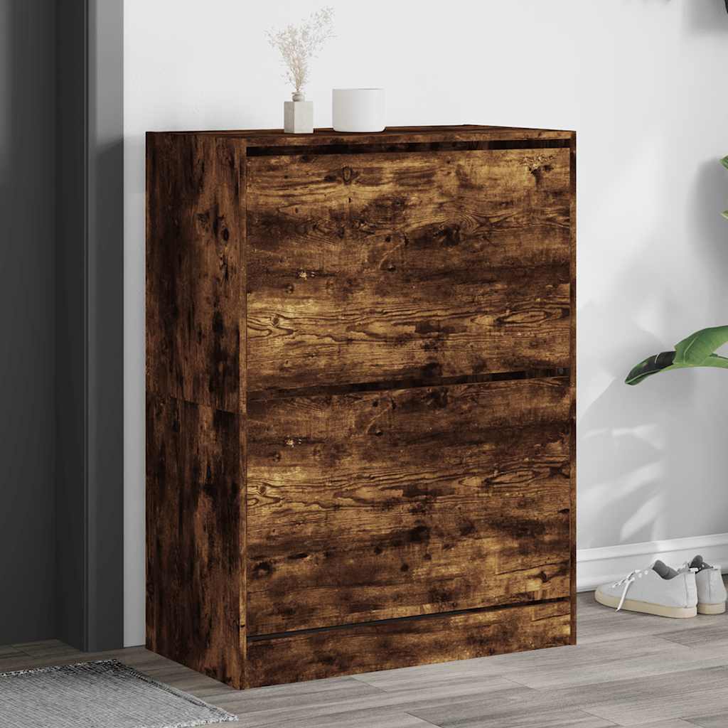E-shop Multidom Botník s 2 výklopnými zásuvkami dymový dub 80x42x108 cm