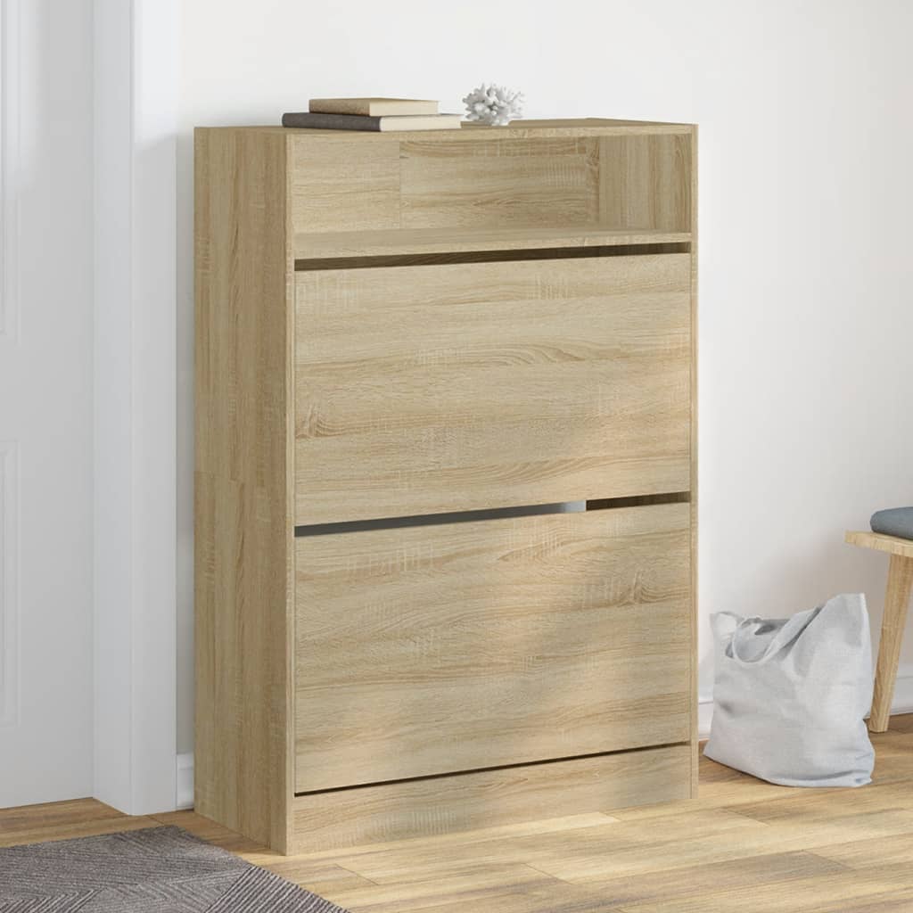 E-shop Multidom Botník s 2 výklopnými zásuvkami dub sonoma 80x34x116 cm