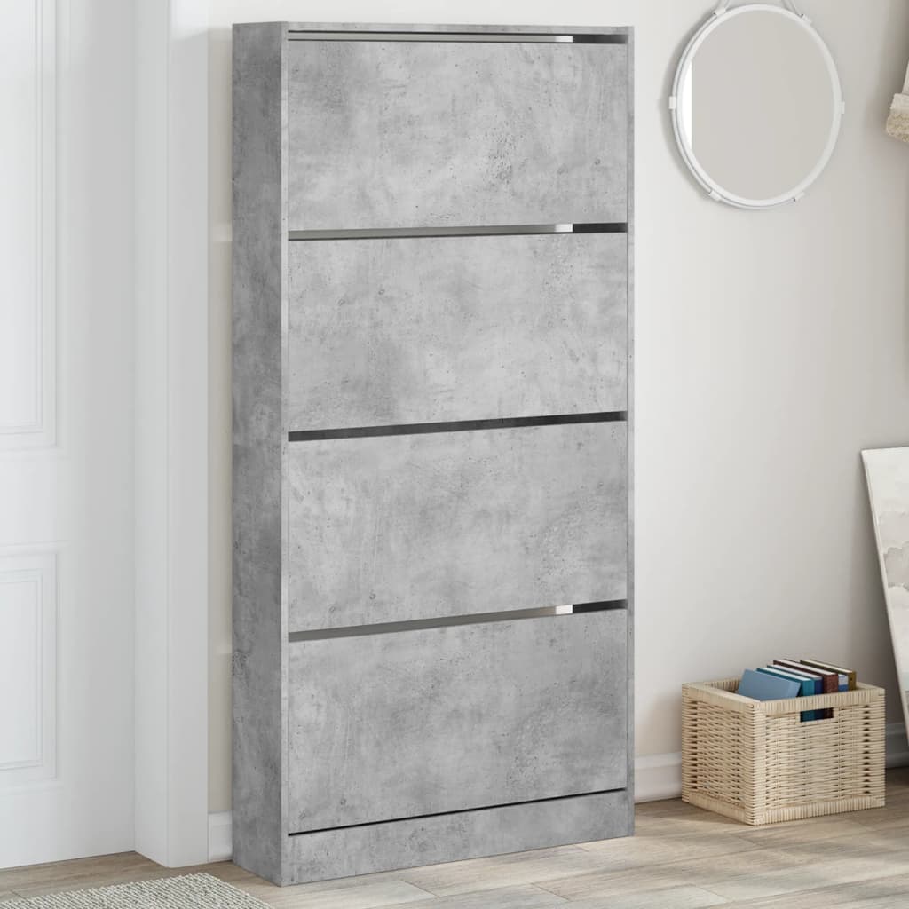 E-shop Multidom Botník so 4 výklopnými zásuvkami betónový sivý 80x21x163,5 cm