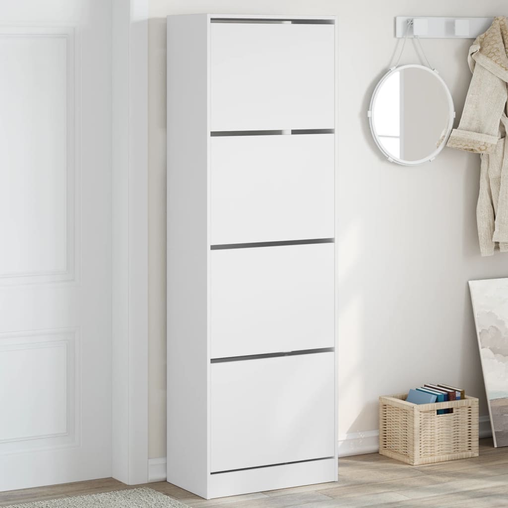 E-shop Multidom Botník so 4 výklopnými zásuvkami biely 60x34x187,5 cm