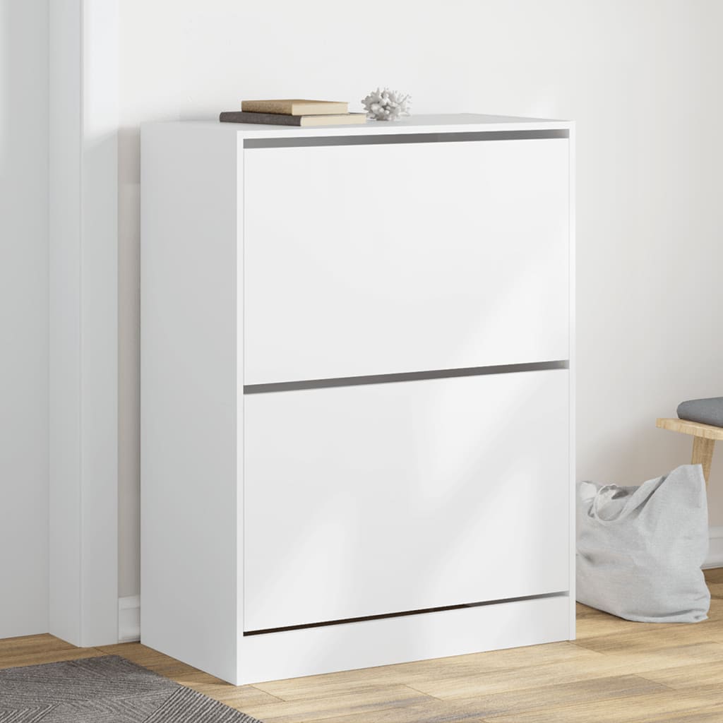 E-shop Multidom Botník s 2 výklopnými zásuvkami biely 80x42x108 cm
