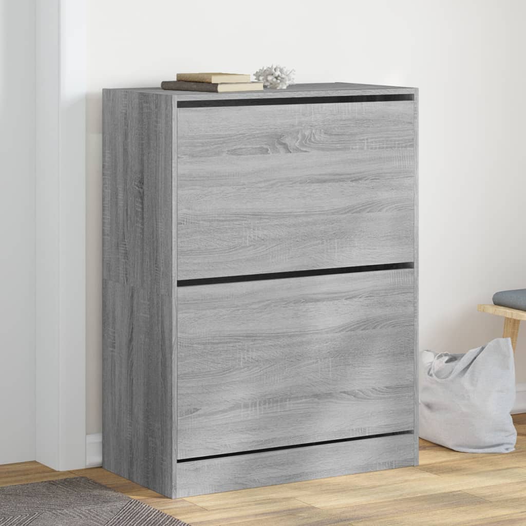 E-shop Multidom Botník s 2 výklopnými zásuvkami sivý dub sonoma 80x42x108 cm