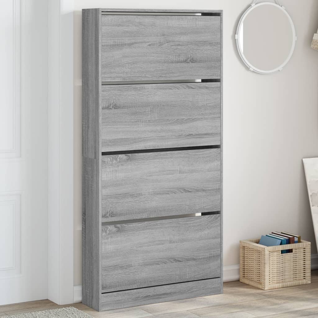 E-shop Multidom Botník so 4 výklopnými zásuvkami sivý dub sonoma 80x21x163,5 cm