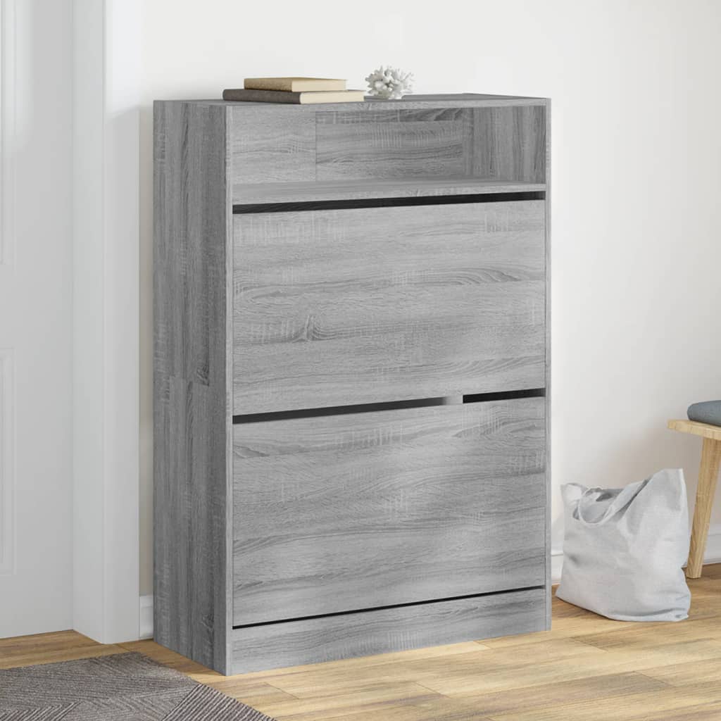 E-shop Multidom Botník s 2 výklopnými zásuvkami sivý dub sonoma 80x34x116 cm