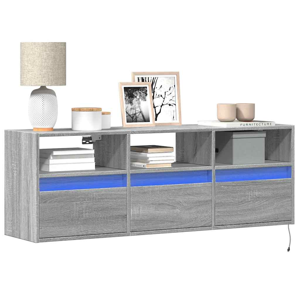E-shop Multidom TV nástenná skrinka s LED svetlami sivá sonoma 130x31x45 cm