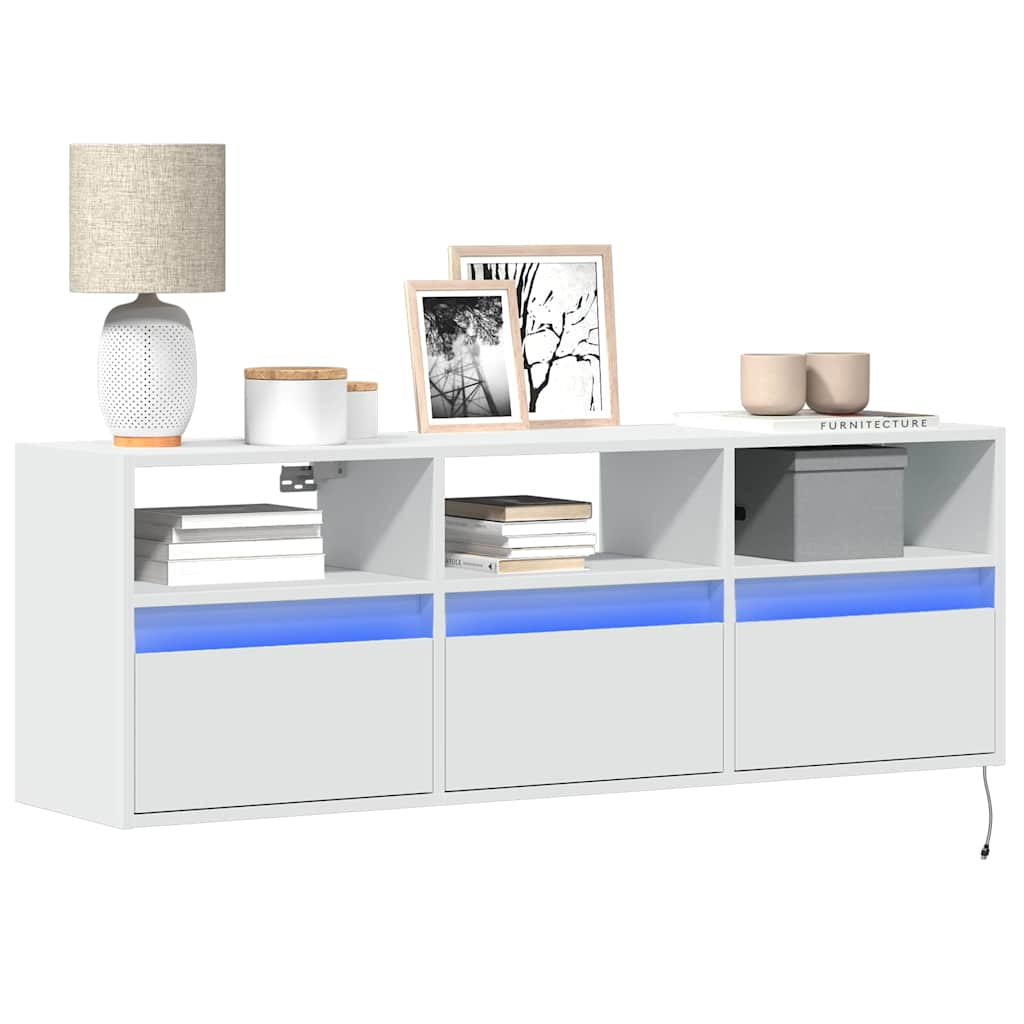 E-shop Multidom Nástenná TV skrinka s LED, biela 130x31x45 cm