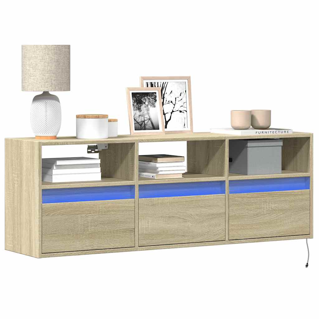E-shop Multidom TV nástenná skrinka s LED svetlami dub sonoma 130x31x45 cm