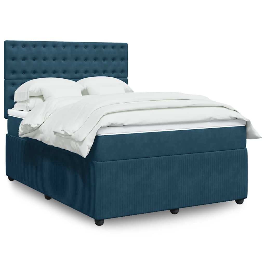 E-shop Multidom Posteľný rám boxsping s matracom tmavomodrý 140x200 cm zamat