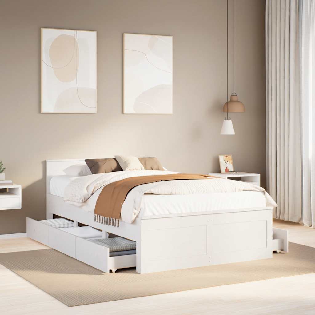 E-shop Multidom Posteľ bez matraca s čelom biely 135x190 cm masívna borovica