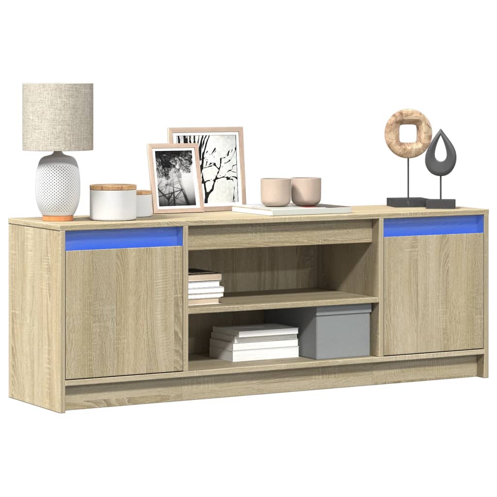 E-shop Multidom TV stolík s LED dub sonoma 139,5x34x50 cm kompozitné drevo