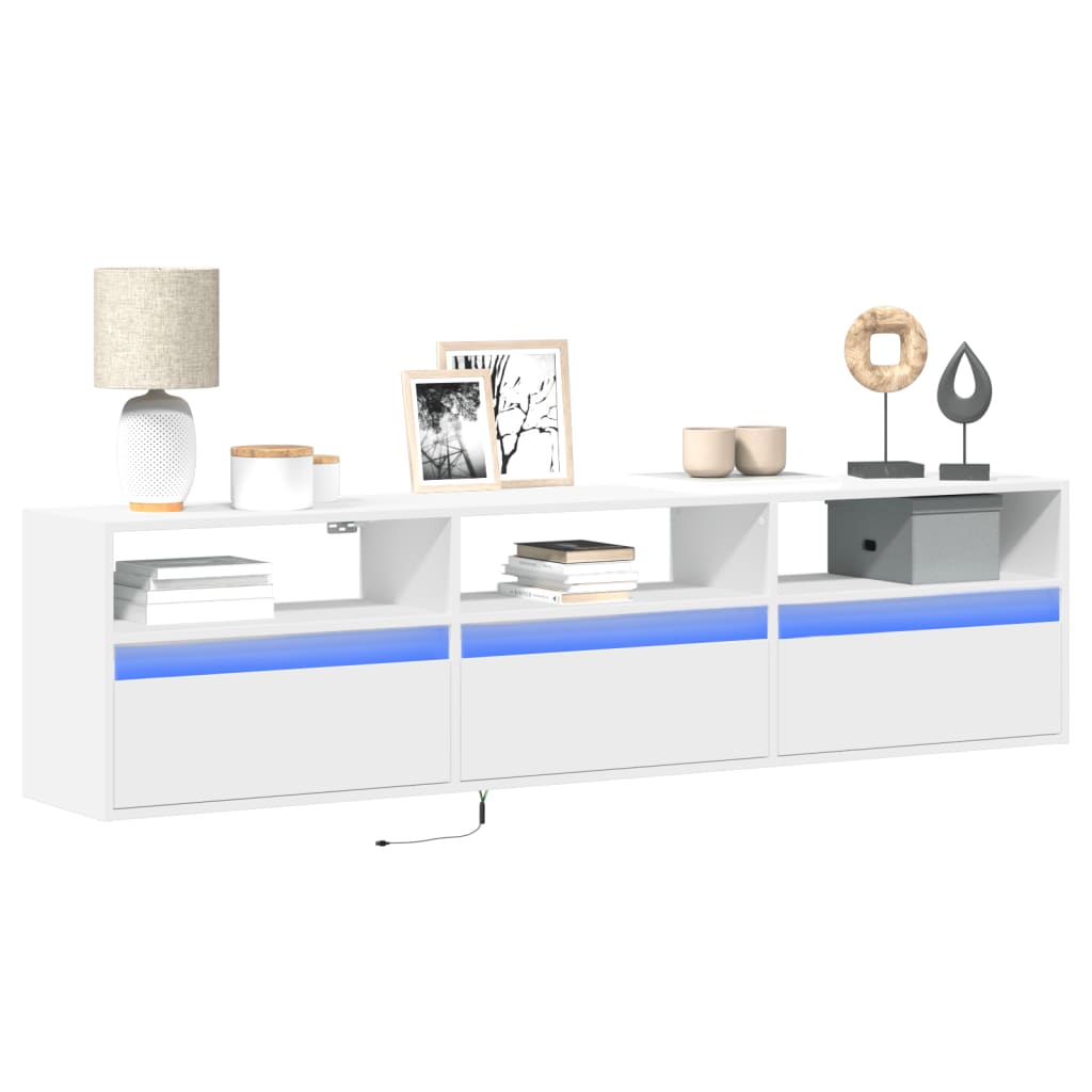 E-shop Multidom TV nástenná skrinka s LED biela 180x31x45 cm