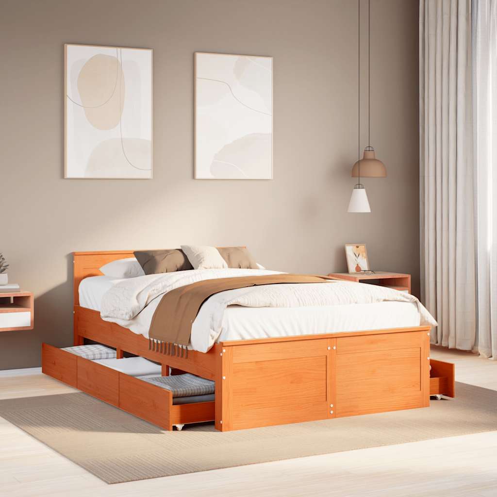 E-shop Multidom Posteľ bez matraca s čelom voskovo hnedý 135x190 cm borovica