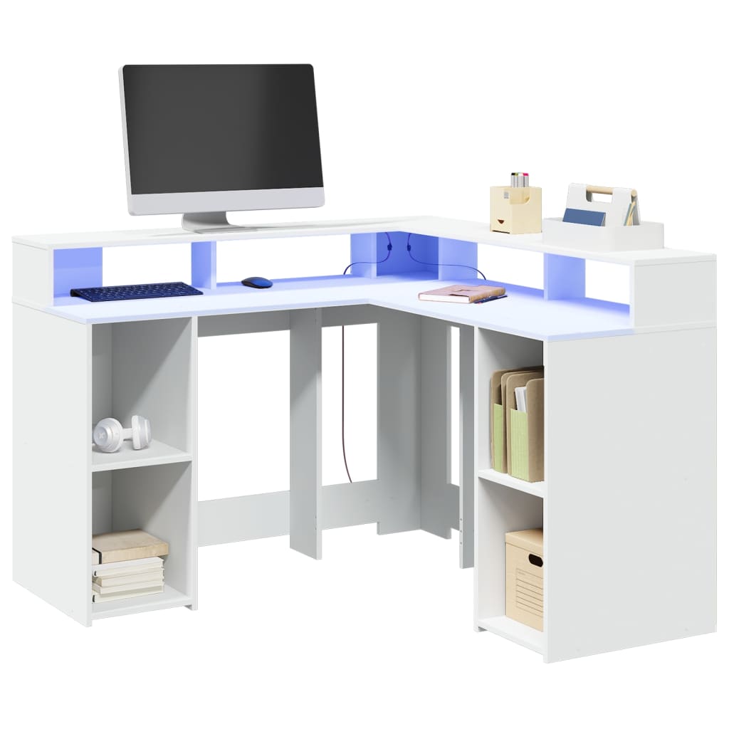 E-shop Multidom Stôl s LED svetlami biely 130x130x91 cm kompozitné drevo