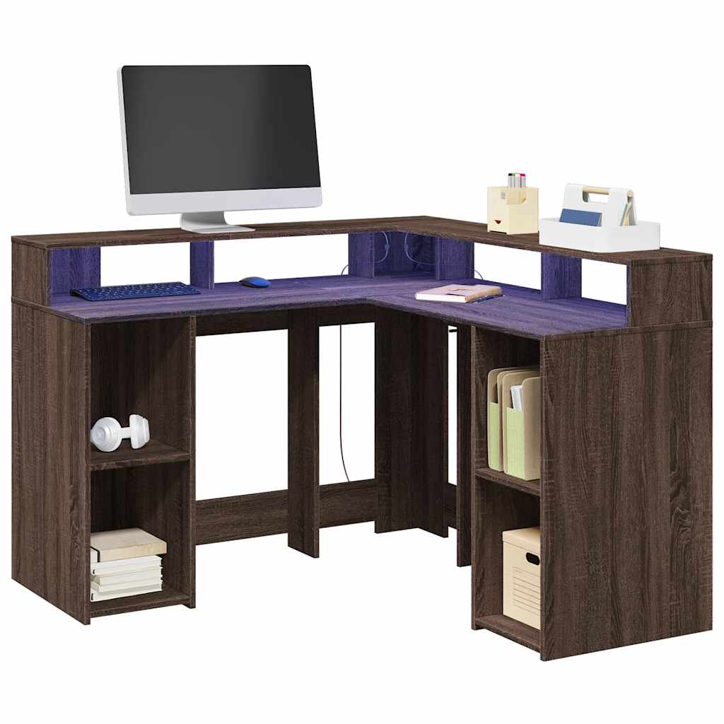 E-shop Multidom Stôl s LED svetlami hnedý dub 130x130x91 cm kompozitné drevo