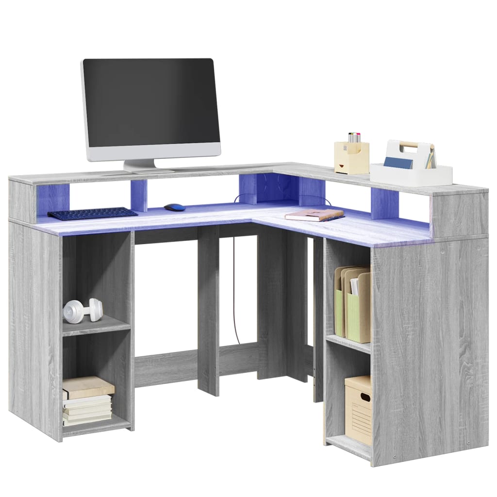 E-shop Multidom Stôl s LED svetlami sivá sonoma 130x130x91 cm kompozitné drevo