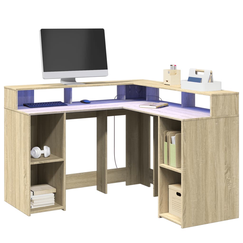 E-shop Multidom Stôl s LED svetlami dub sonoma 130x130x91 cm kompozitné drevo