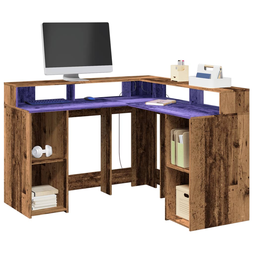 E-shop Multidom Stôl s LED svetlami staré drevo 130x130x91 cm kompozitné drevo