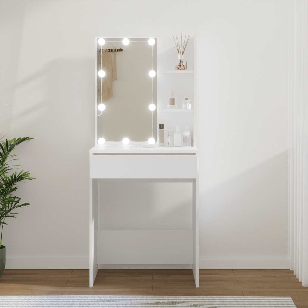 Multidom Toaletný stolík s LED biely 60x40x140 cm
