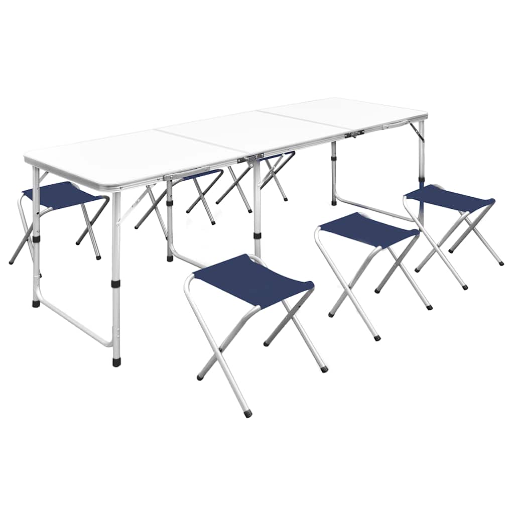 E-shop Multidom Skladací kempingový set, stôl+6 stoličiek, nastaviteľná výška 180x60cm