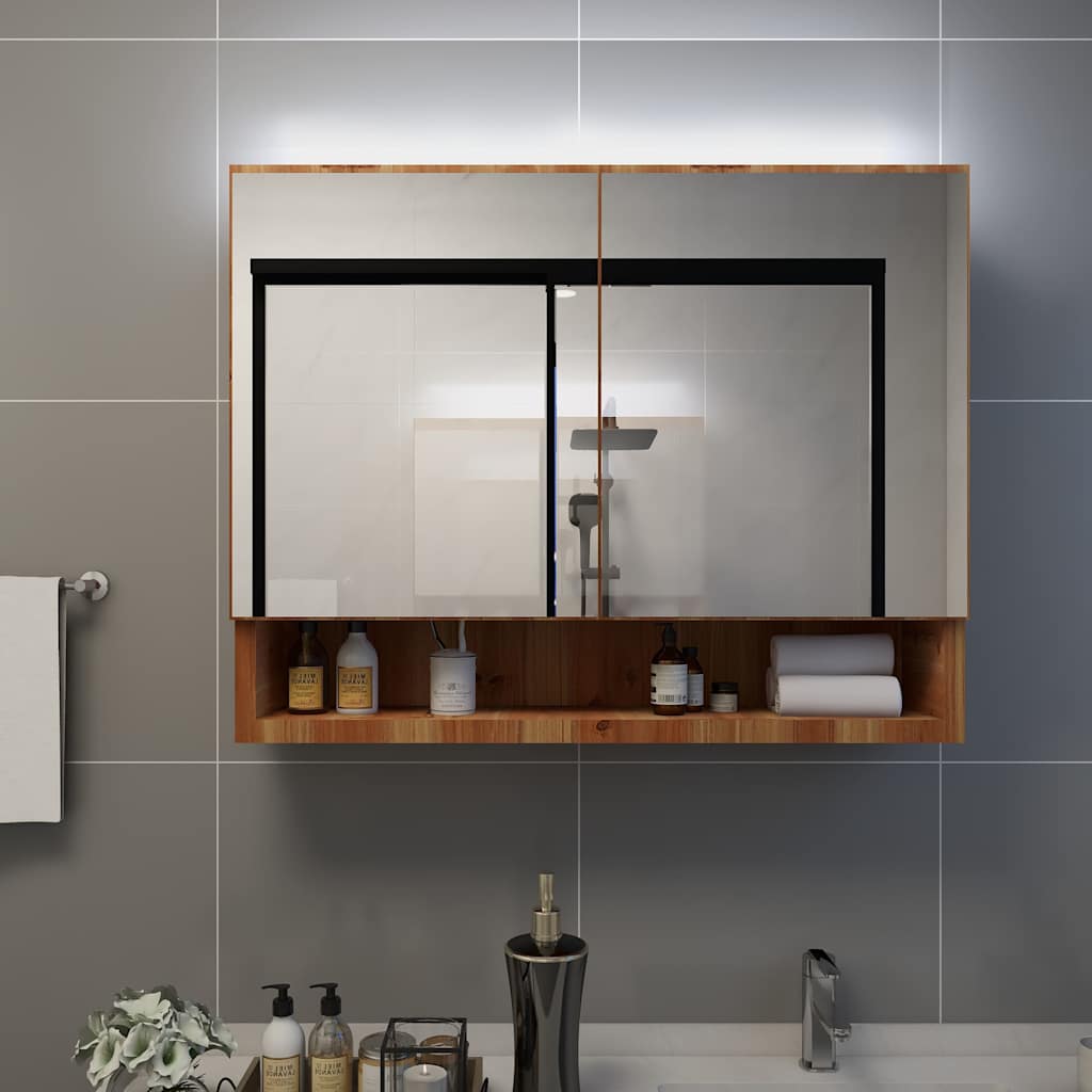 E-shop Multidom LED kúpeľňová zrkadlová skrinka dubová 80x15x60 cm MDF