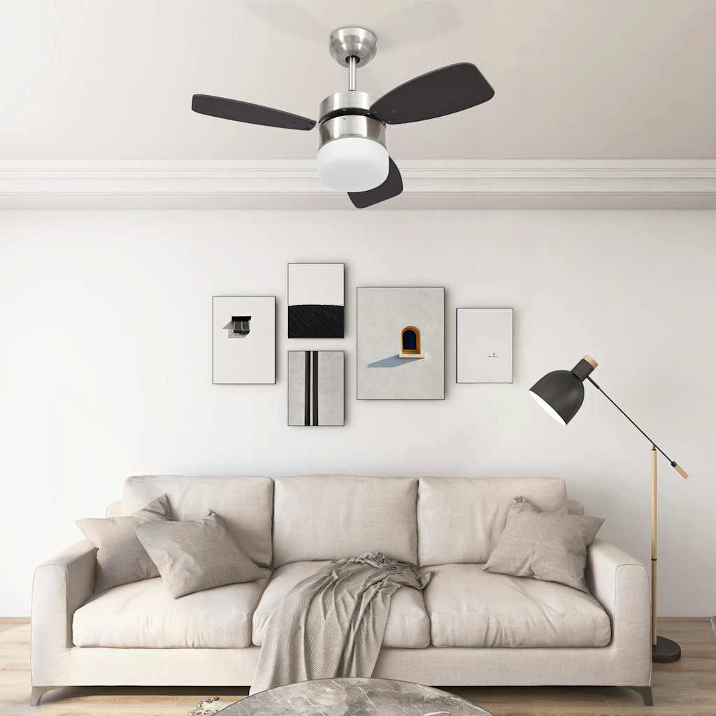 E-shop Multidom Stropný ventilátor so svetlom a ovládačom 76 cm, tmavohnedý