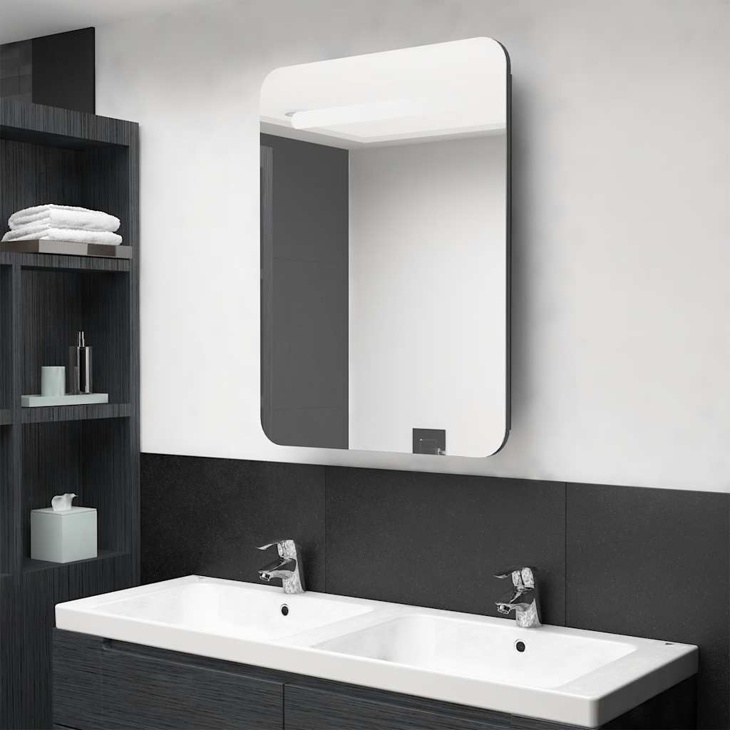 E-shop Multidom LED kúpeľňová zrkadlová skrinka žiarivá sivá 60x11x80 cm