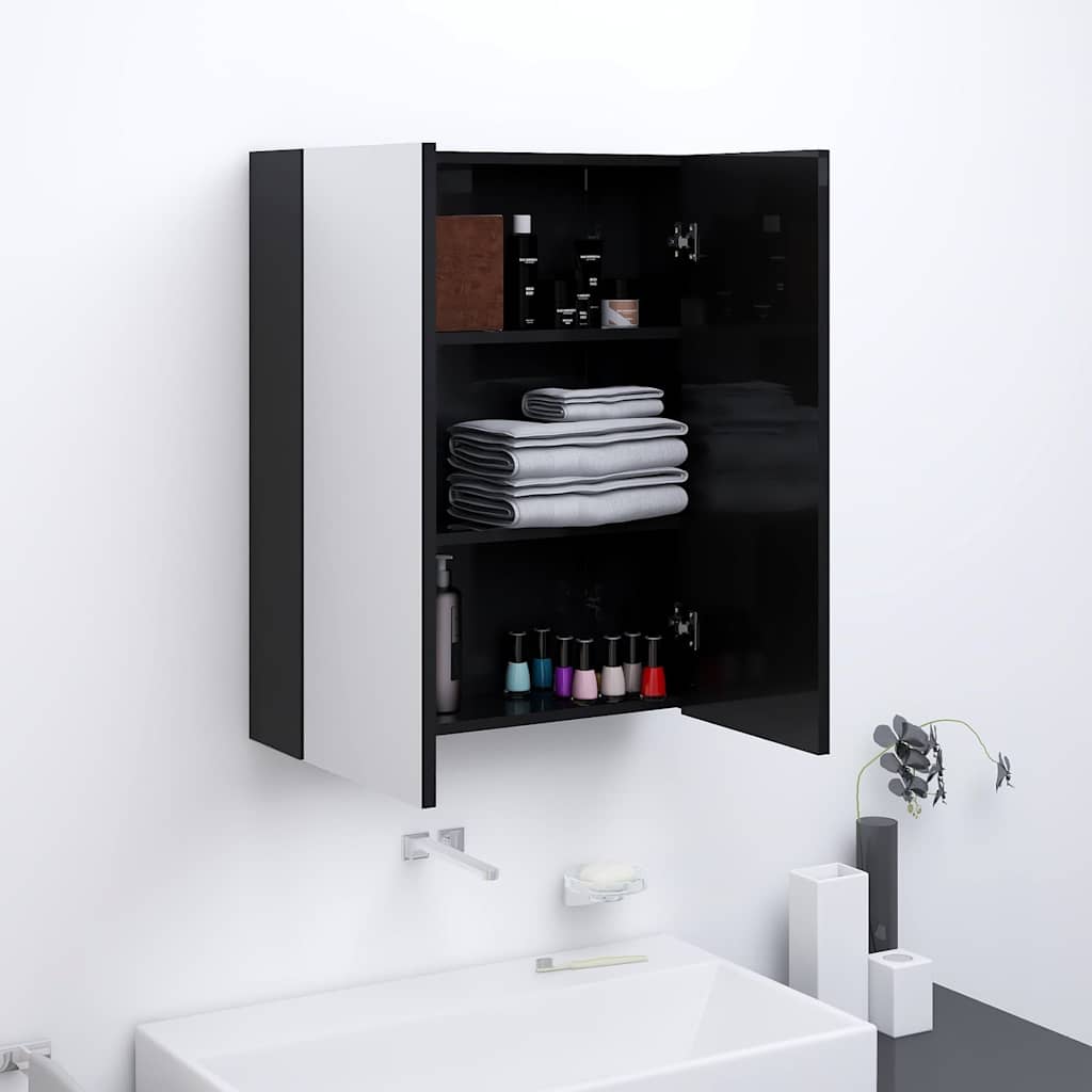 E-shop Multidom Kúpeľňová zrkadlová skrinka 60x15x75 cm MDF lesklá čierna