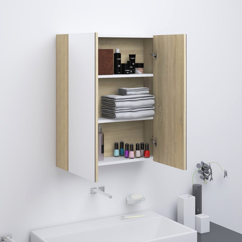 E-shop Multidom Kúpeľňová zrkadlová skrinka 60x15x75 cm MDF biela a dubová