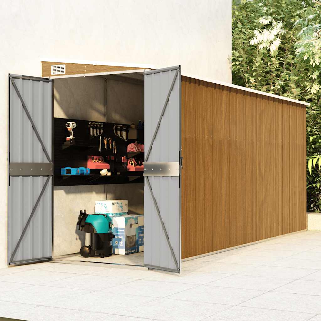 E-shop Multidom Záhradný domček na stenu hnedý 118x382x178 cm pozinkovaná oceľ
