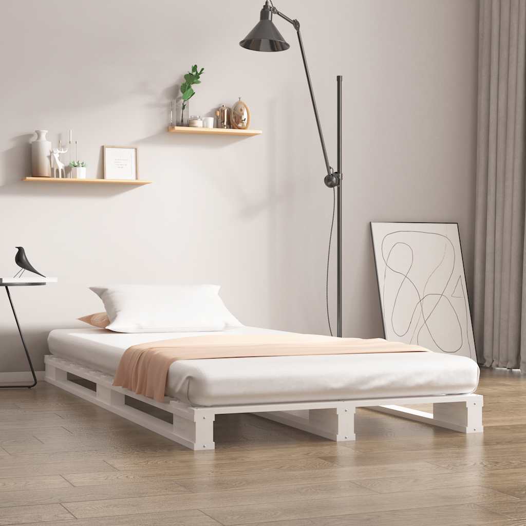 E-shop Multidom Paletová posteľ, biela 100x200 cm, borovicový masív