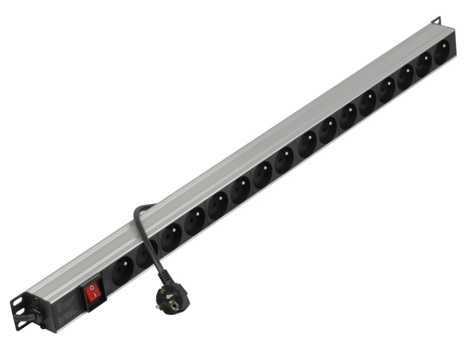 E-shop Napájacia lišta do racku NEKU 22.5030 19" panel 1U, 16 zásuviek zvislá, vypínač, 2m