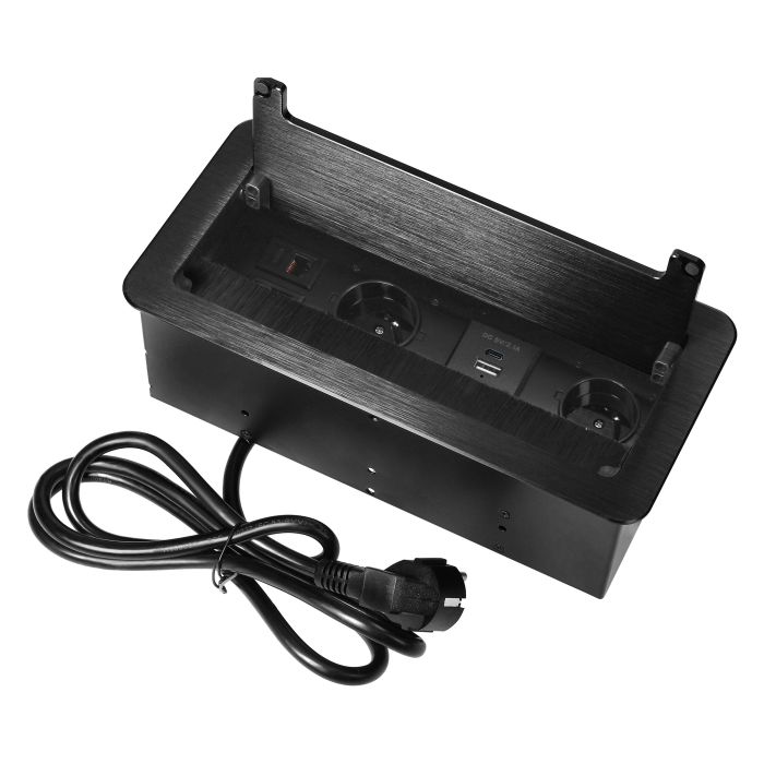 E-shop Výklopný blok zapustený ORNO OR-GM-9041/B, 2x 230V, 2x RJ45, 1x USB-A, 1x USB-C, čierna