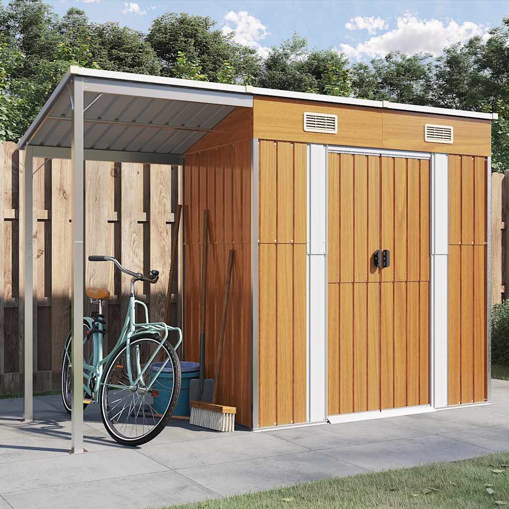 E-shop Multidom Záhradná kôlňa predĺž. strecha svetlohnedá 277x107x181cm oceľ