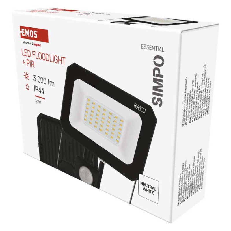 E-shop EMOS LED REFLEKTOR SIMPO 30W 3000LM IP44 NW PIR