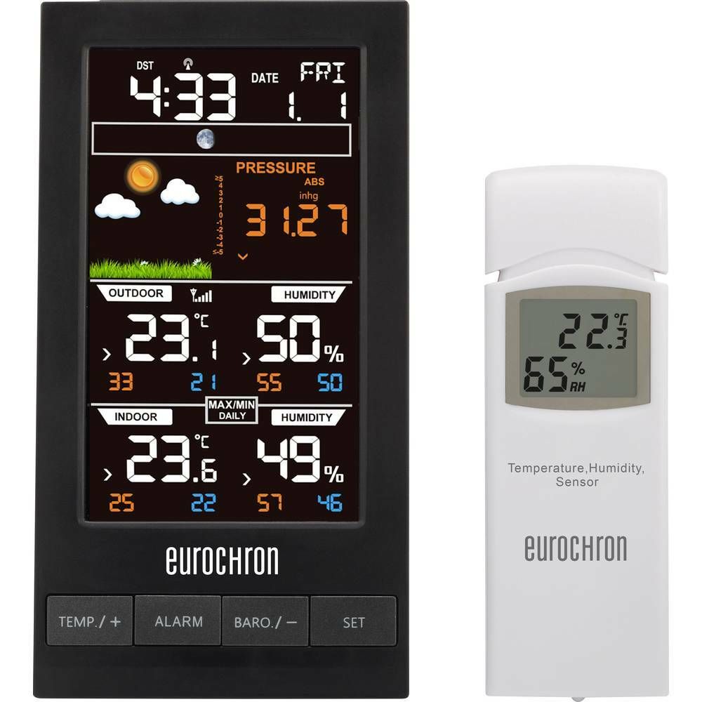 Digitální bezdrátová meteostanice EFWS S250, Max. dosah 100 m, černá EUROCHRON