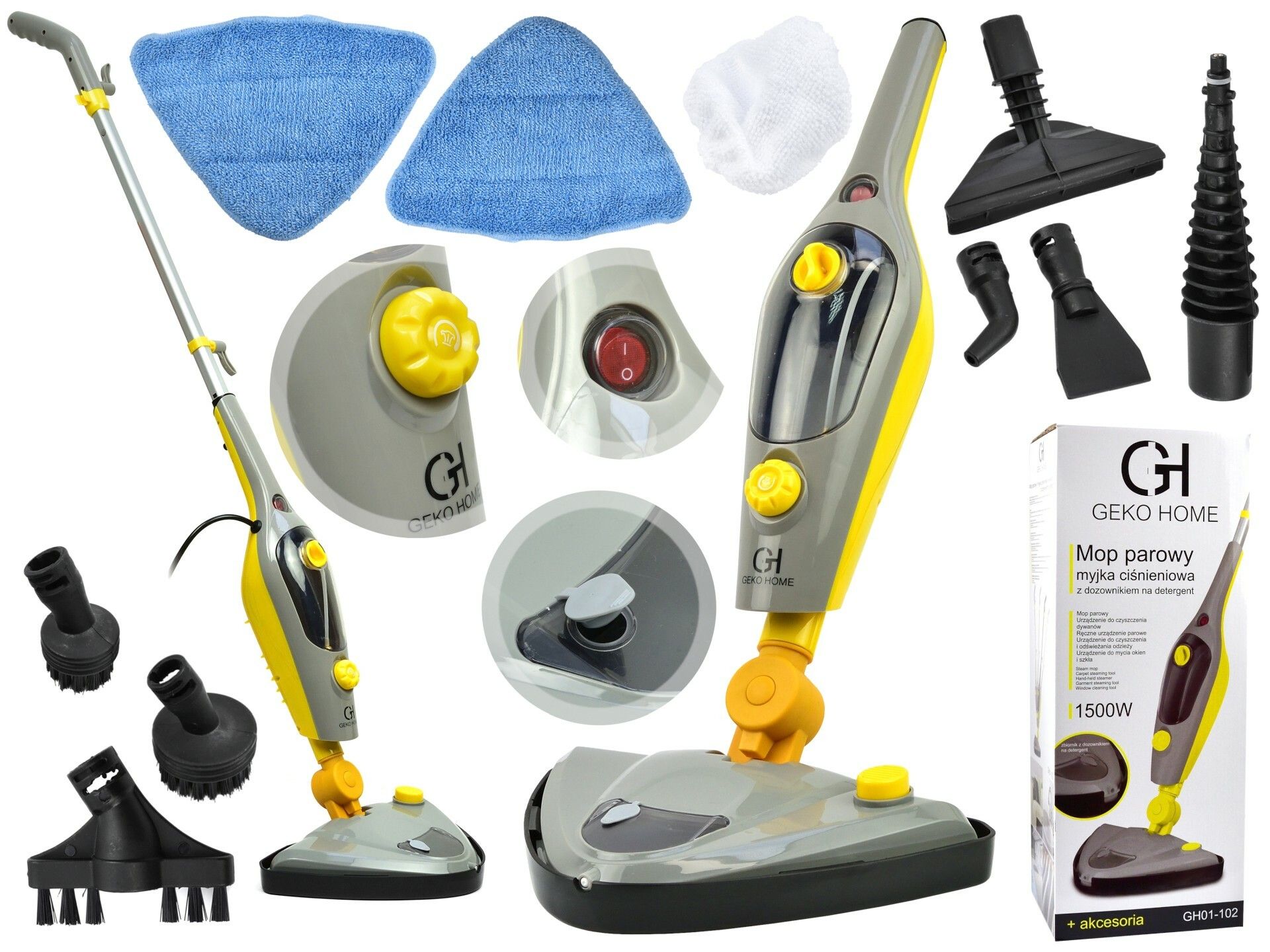 Parní mop, ruční tlakový čistič 1500W s příslušenstvím GEKO