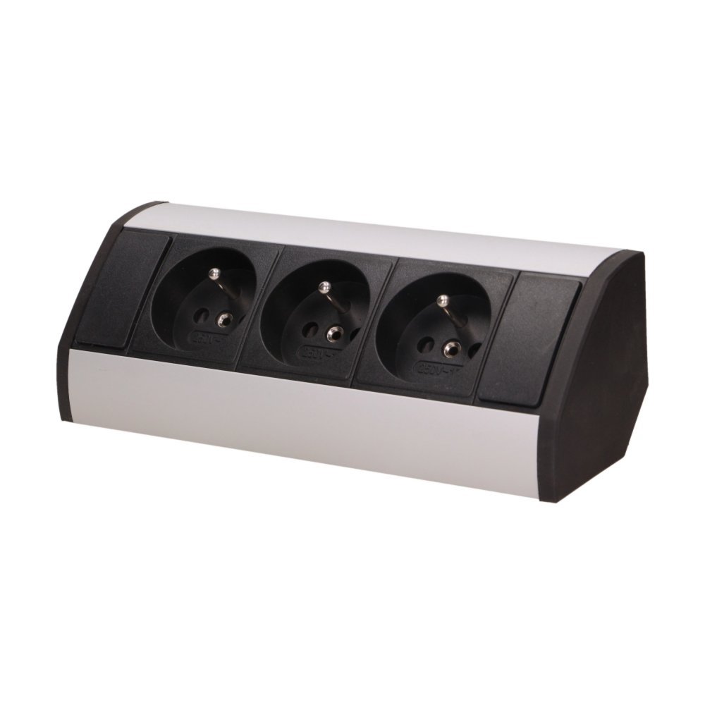 Povrchová zásuvka ORNO OR-GM-9001/BG, rohové púzdro, 3x zásuvka, farba čierno-strieborná